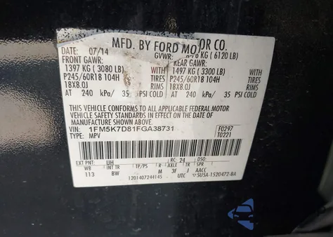 2015 Ford Explorer Xlt z USA, uszkodzony, nr VIN 1FM5K7D81FGA38731